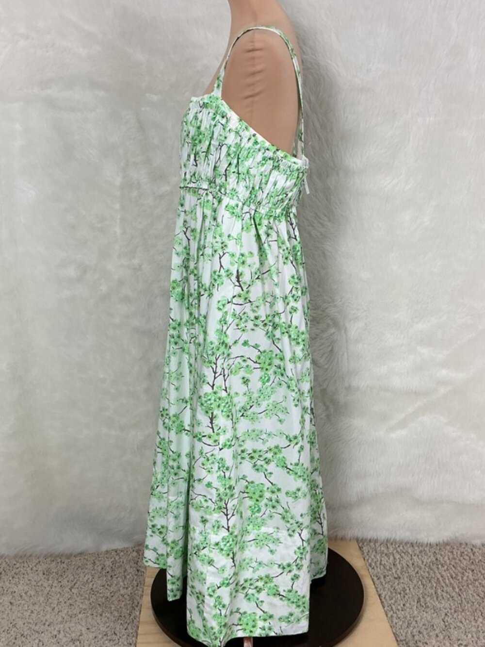 J. Crew Sleeveless Gathered Tank Midi Dress Lime Green Cherry Blossoms NWT 16 - Picture 3 of 8